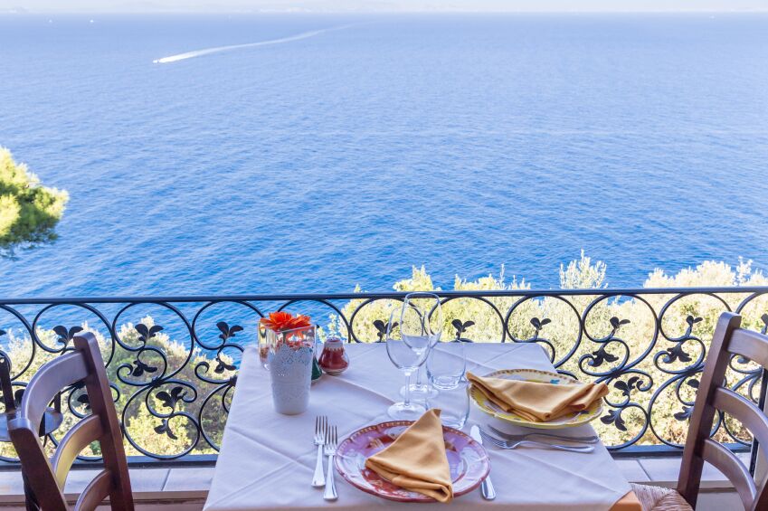 Dining table and sea view, Capri in Italy