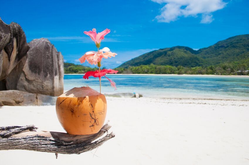 Cocktails on a beach in the Seychelles