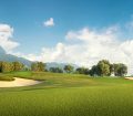 Golf course with mountains scenery
