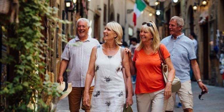 group of seniors exploring old town