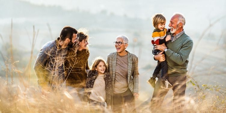 multi-generational family on walk together