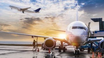 Passenger airplane getting ready for flight