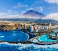 an image of Puerto de la Cruz, Tenerife from above with Mount Teide in the background