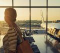 Passenger in departure lounge in airport
