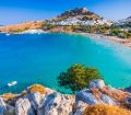 Beach town of Lindos on the Greek island Rhodes