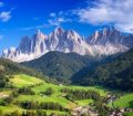 Views of Val di Funes and the Dolomites mountains in Trentino, Italy.